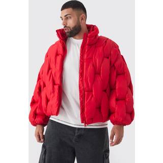 Mens Plus Hand Weft Padded Puffer Jacket In Red