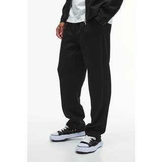 Mens Black Straight Leg Pintuck Scuba Trouser
