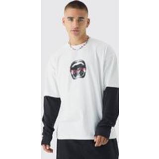Mens White Oversized Heavyweight Faux Layer Graphic T-Shirt