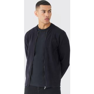 Mens Black Regular Fit Man Branded Knitted Bomber Jacket
