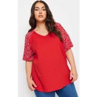 Yours Curve Yours Curve Red Anglaise Sleeve 100% Cotton T-Shirt