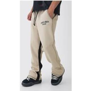 Mens Taupe Straight Leg Contrast Stitch Tonal Paint Splatter Jogger