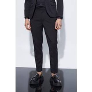 Mens Black Skinny Cropped Suit Trousers