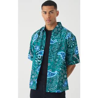 Mens Green Oversized Soft Twill Paisley Printed Shirt