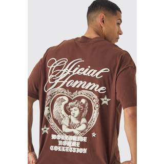 Mens Chocolate Oversized Extended Neck Renaissance Back Print T-Shirt