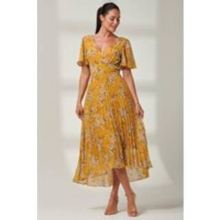 Jolie Moi Jolie Moi Yellow Olenna Angel Sleeve Pleated Chiffon Maxi Dress