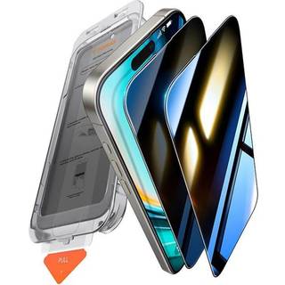 TORRAS - iPhone 16 Pro Max - Full Fit Skærmbeskyttelse m. Installationsramme - Privacy Funktion - Gennemsigtig