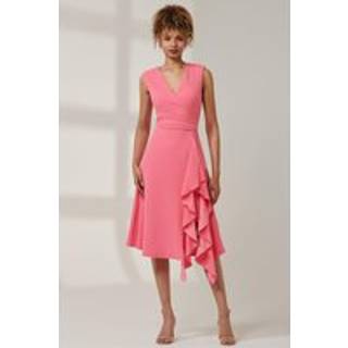 Jolie Moi Jolie Moi Pink Qiana Ruffle Detail Midi Dress