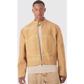 Mens Boxy Embossed Pu Moto Jacket In Sand