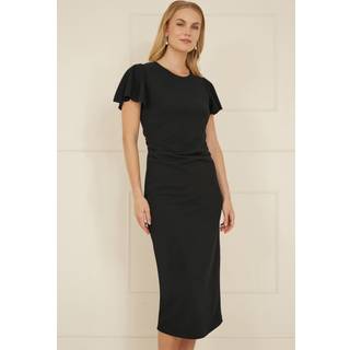 Yumi Yumi Black Ruched Waist Stretch Midi Dress