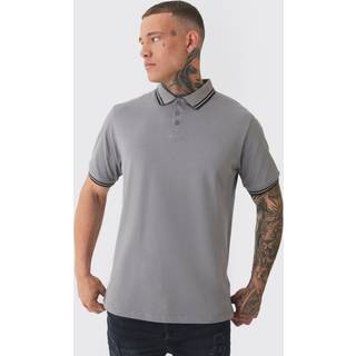 Mens Tall Slim Tipped Pique Polo In Slate Grey