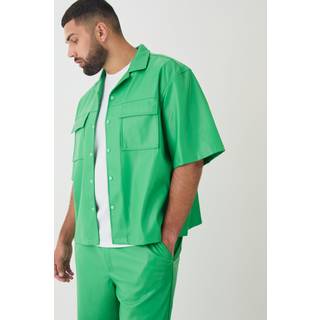 Mens Green Plus PU Short Sleeve Overshirt