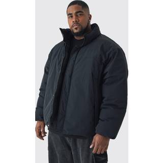 Mens Plus Funnel Neck Padded Jacket In Black