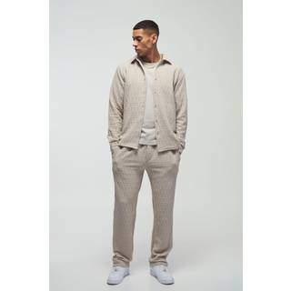 Mens Stone Long Sleeve Textured Stretch Shirt And Trousers Set