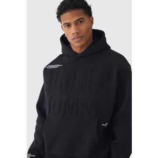 Mens Black Oversized Boxy Homme Printed Embossed Hoodie