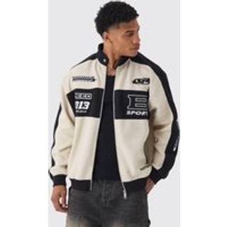 Mens Stone Oversized Jersey Moto Collar Bomber Jacket