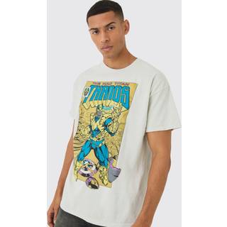 Mens Ecru Oversized Marvel Thanos Comic Wash License Print T-Shirt