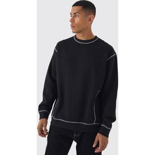 Mens Black Oversized Contrast Stitch Sweatshirt