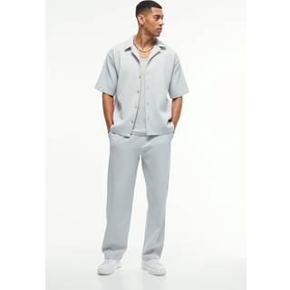 Mens Grey Oversized Short Sleeve Pleated Shirt & Straight Trouser