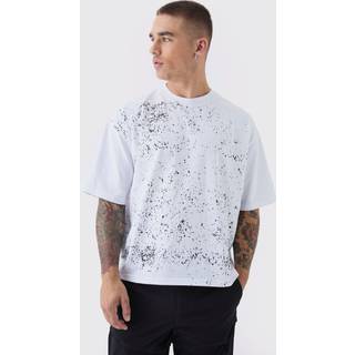 Mens White Boxy Heavyweight Paint Splatter T-Shirt