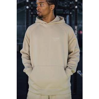 Mens Taupe Man Active Training Dept Embossed Oversized Hoodie