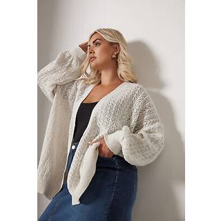 Yours Curve Yours Curve Cream Pointelle Balloon Sleeve Cardigan