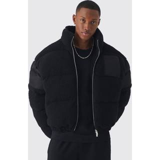 Mens Borg & Nylon Funnel Neck Puffer In Black