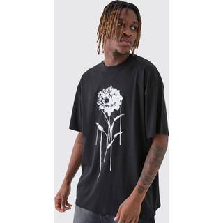 Mens Black Tall Drip Floral Print Oversized T-Shirt