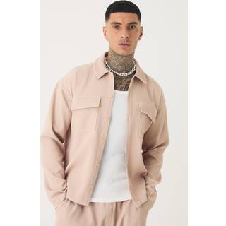 Mens Taupe Tall Pleated Cargo Overshirt