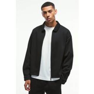 Mens Black Oversized Boxy Zip Through Scuba Shirt