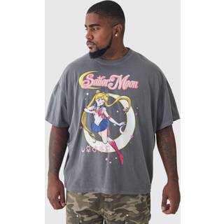 Mens Plus Sailor Moon Licence Washed T-shirt in Grey