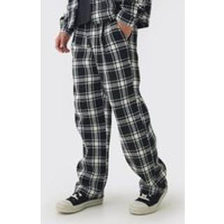 Mens Black Relaxed Fit Heavyweight Textured Check Trousers