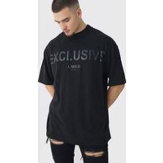 Mens Black Tall Oversized Extended Neck Exclusive Print T-Shirt