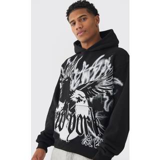 Mens Black Oversized Boxy Over The Seams Eagle Graphic Hoodie