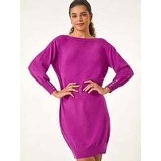 Roman Roman Purple Button Detail Slash Neck Knitted Stretch Jumper Dress
