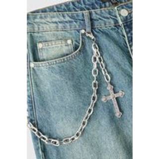 Mens Cross Skull Jean Chain In Silver
