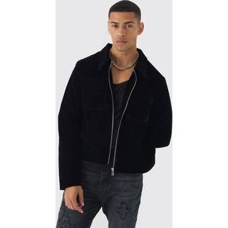 Mens Velour Trucker Jacket In Black