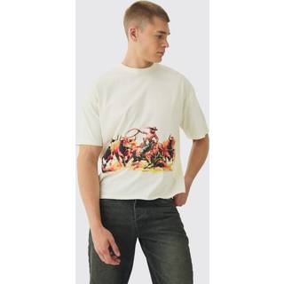 Mens Ecru Oversized Boxy Rodeo Print T-Shirt