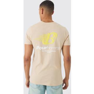 Mens Sand Slim Washed Pour Homme Puff Print T-Shirt
