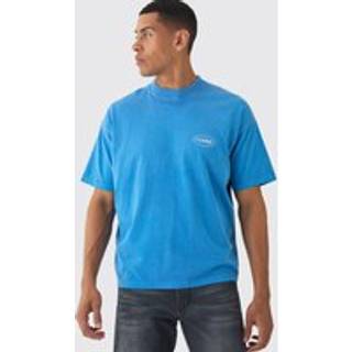Mens Blue Oversized Extended Neck Homme Chest Embroidered T-Shirt