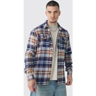 Mens Tall Oversized Orange Large Scale Brushed Checked Shirt
