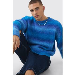 Mens Cobalt Oversized Boxy Brushed Ombre Knitted Jumper