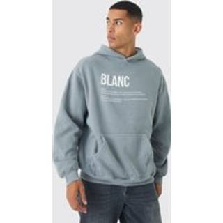 Mens Charcoal Oversized Boxy Washed High Build Blanc Print Hoodie