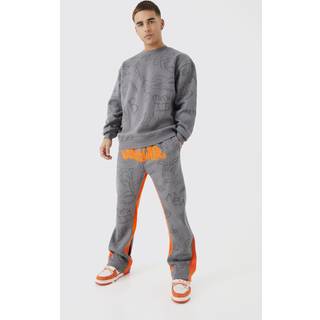 Mens Grey Oversized Graffiti Applique Gusset Tracksuit