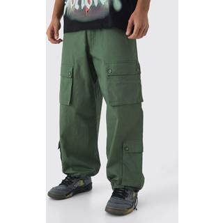Mens Olive Parachute Ripstop Cargo Trousers