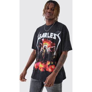Mens Tall Fearless Print Oversized Washed T-shirt in Charcoal