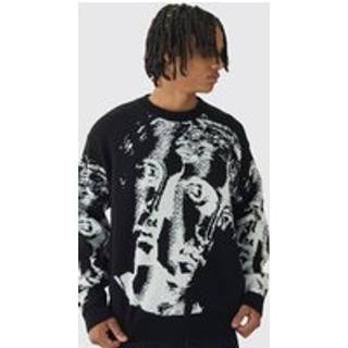 Mens Black Oversized Renaissance Face Knit Jumper