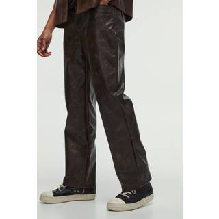 Mens Chocolate Relaxed Washed Pu Trousers