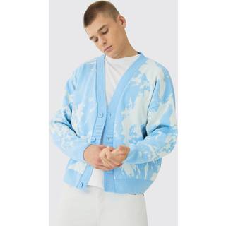 Mens Light Blue Oversized Boxy Renaissance Graphic Knit Cardigan