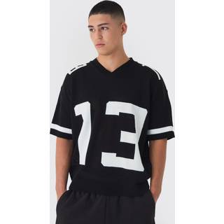 Mens Black Open Stitch Varsity Jumper